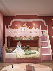 Letto a Castello in Legno per Bambini e Ragazze, Set Camera da Letto Moderno Lucido, Divano Letto Stabile - Product Image 2