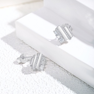 Custom Factory In Stock 925 <b>Sterling</b> <b>Silver</b> Charm Minimalist Design Cubic Zirconia Earrings <b>Stud</b> Fine Fashion Jewelry for Women - Product Image 2