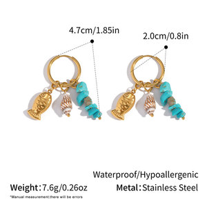 Pendientes de Turquesa de Verano de Acero Inoxidable 316L con Baño de Oro Fino de 14k y 18k, Estilo Hawaiano, Venta al por Mayor para Mujer - Product Image 3