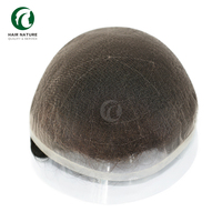Perruque Toupet Homme en Dentelle Allemande, Cheveux Indiens, Dentelle Française Complète, Densité 130%, Ondulations Naturelles, Nœuds Frontaux, Remplacement