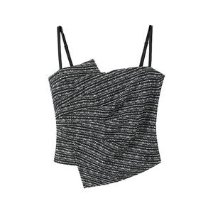 Haut cache-cœur sans bretelles en tweed tricoté Happy Plus, grande taille, noir, micro-élastique, en fibre de viscose, pull pour femme - Product Image 4