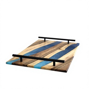 Premium Artisan <b>Epoxy</b> Resin & Solid Wood Serving Tray with Stylish Black Metal Handles for Dining, Entertaining & Home Display - Product Image 1