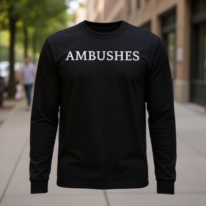 Camiseta de manga larga con estampado de palabras en inglés Ambushes, color negro, unisex, talla para adultos - Product Image 3