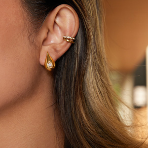 ต่างหูทรงหยดน้ำสแตนเลสประดับเพชรซิร์คอนแบบฝังขอบ สำหรับงานปาร์ตี้ เครื่องประดับสำหรับผู้หญิง - Product Image 2