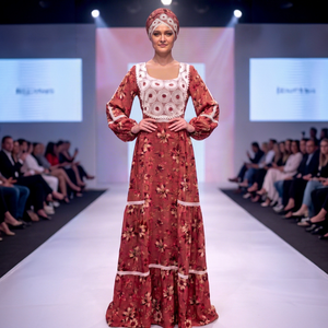 Robe longue de luxe africaine pour femme, imprimé floral, écologique, manches longues bouffantes, en rayonne avec dentelle, tenue traditionnelle printemps-été - Product Image 1