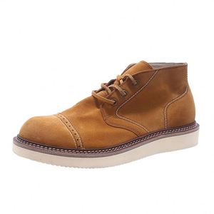 Bottines pour hommes en daim synthétique, à lacets, bout rond, respirantes, semelle extérieure en caoutchouc, semelle intermédiaire en EVA, couleur unie, style décontracté toutes saisons - Product Image 1