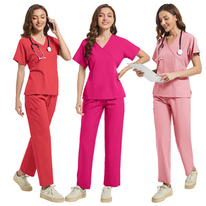 HZMNOI <b>Scrub</b> Set Unisex V Neck Knitted Moisture Wicking Hospital Uniforms - Product Image 4