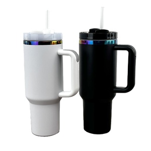 Vaso de 40 oz con asa y pajita electrochapado holográfico arcoíris recubierto de polvo taza de café negro blanco vaso de 40 oz - Product Image 1