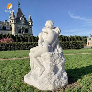 Coppia di marmo bianco intagliato a mano decorazione da giardino all'aperto statua scultura - Product Image 1