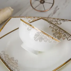 Nordic Fine Bone China <b>Square</b> Dinnerware <b>Sets</b> with Gold Rim Porcelain Tableware <b>Plates</b> and Dishes Luxury Nordic Style - Product Image 2