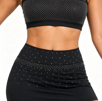 Ensemble d'uniforme de cheerleading en maille ornée de strass, tenue de danse avec pompons, justaucorps de gymnastique avec jupe, costume de danse lyrique pour femme