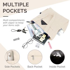 กระเป๋าผ้าลูกฟูกมีหลายกระเป๋าและซิปเหมาะสำหรับใช้ในชีวิตประจำวันในยิมและวันหยุด - Product Image 2