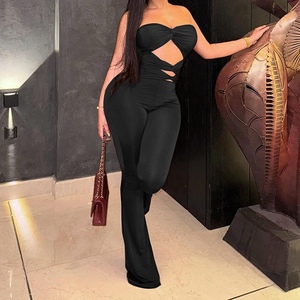 Nouvelle Arrivée Combinaison Femme Couleur Unie Sans Bretelles Sans Manches Ajustée Découpée Dos Nu Nouée Tendance - Product Image 5