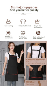 Logo personalizzato Plain bavaglini per le donne 2 tasche nero poliestere commerciale Chef cucina cucina ristorante BBQ grembiule per la pulizia - Product Image 4