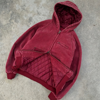 Veste de travail à capuche personnalisée de haute qualité pour l'hiver, en toile de coton épaisse, à carreaux, vintage, délavée à l'acide, avec fermeture éclair
