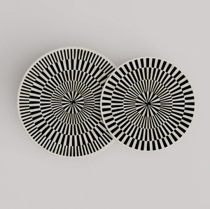 Luxury Bone Inlay Nesting Coffee <b>Table</b> Set of 2 with Black <b>White</b> Geometric Pattern Decorative Living Room Furniture - Product Image 1