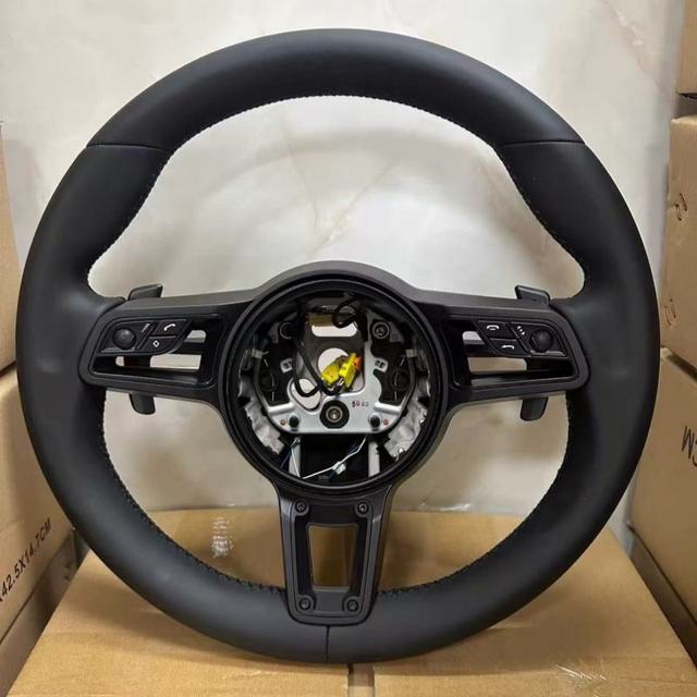 JIANSHAN Sports Car Steering Wheel for Porsche Panamera/Cayenne/Macan/718/Boxster/Cayman 996/911/981/958/991-All Black Leather