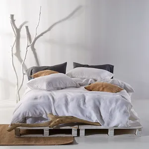 Juego de ropa de cama de lino 100% Natural, funda de edredón, Sábana