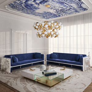 Juego de Muebles de Terciopelo Estilo Barroco de Fábrica Foshan, Juego de Lujo para Sala de Estar Moderna DV-VERSAILLES II-03- BOCAS - Product Image 1