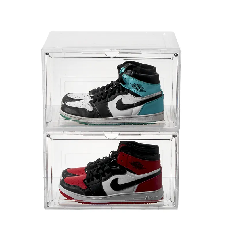 Plastic Transparent Foldable Display Transparent Acrylic Storage Clear Sneaker Box Shoe Box Storage Bin Containers