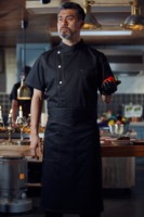 Ademend, vochtregulerend koksjasje van polyester/katoenmix, korte mouwen, hotelkeukenuniform, 3D-snijwerk, comfortabel restaurantuniform