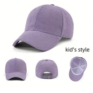 Casquette de baseball unisexe pour enfants en velours côtelé, 6 panneaux, réglable, en tissu courant, pour l'extérieur, 100 % polyester, vente en gros - Product Image 1