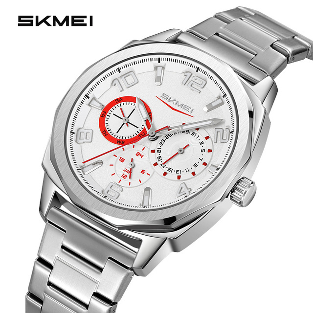 Skmei 9350 Wholesale China Men Quartz Watch Exclusive Stainless Steel Band 3 Dials Chronograph in Stock Business Watch Factory