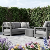 Ensemble de meubles d'extérieur modulaires élégants en aluminium avec coussins en tissu, canapé et table de patio
