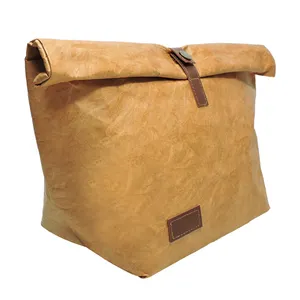 回收食品杜邦袋级可重复使用的绝缘冷却器棕色Tyvek纸制午餐袋，带磁性封口