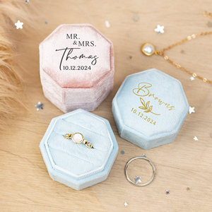 Caja de joyería de moda cuadrada de gama alta personalizada, embalaje de anillo, pendientes de franela, anillos dobles, regalos de boda - Product Image 3