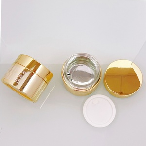 Luxury Skincare Body Cream Container Packaging Round 20ml 30ml 50ml 60g <b>UV</b> <b>Paint</b> Shiny Gold Glass Cosmetic Jar with Metal Lid - Product Image 3
