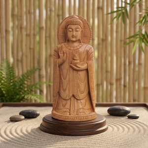 Handmade Artisan Crafted Polished <b>Wooden</b> 12 Inch Irregular Shape Standing Buddha Statue Antique Premium Spiritual Meditation - Product Image 1