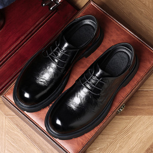Zapatos Oxford de Cuero Genuino con Punta Redonda y Cordones, Zapatos de Vestir para Hombre que Aumentan la Estatura, para Bodas, Todas las Temporadas, Suela de Goma - Product Image 1