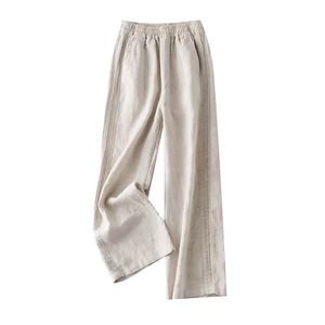 Women's Cotton Linen Wide Leg Pants High Waist Loose Fit Breathable Casual Pants White Medium Thickness Micro <b>Elasticity</b> - Product Image 5