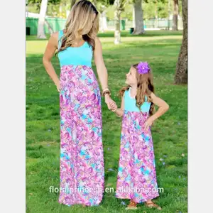 Vestido longo de verão, vestido longo da mãe e filha, aparência familiar, roupas, mãe e filha