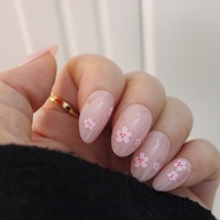 Magnifiques faux ongles à presser en gel souple, forme moyenne ovale amande ronde, motif fleur rose, pour grossistes