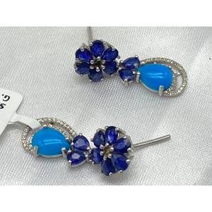 Top selling Luxury BLUE SHAPHIRE ,TURQUOISE <b>Earring</b> Set 925 Sterling <b>Silver</b>, Gift Party <b>Wedding</b> Engagement Religious Ceremonies - Product Image 2