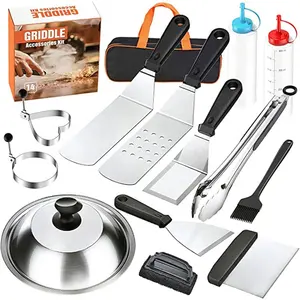 Kit d'accessoires pour Grill, Set de spatules à dessus plat, couvercle d'arrosage, grattoir, pinces, Grill pour Blackstone, camping Chef, barbecue en plein air, 14 pièces