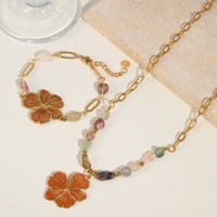 Ensemble de bijoux bohèmes plaqués or 18 carats en acier inoxydable, étanche, avec pendentif fleur en pierre naturelle, collier et bracelet pour femme