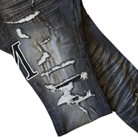 Jeans en denim noir pour hommes, vente en gros, style Y2K vintage, patchwork, appliqué, coupe slim, hiver, streetwear, hip hop