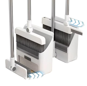 Ensemble <span class=keywords><strong>balai</strong></span> et pelle 4-en-1 pliable et rotatif à long manche, avec balayette magique en silicone souple pour le nettoyage des sols - Product Image 1