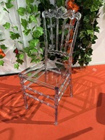 Chaise moderne en cristal avec couronne en résine PC transparente en acrylique réversible, chaise de salle à manger de mariage en plein air, chaise d'hôtel