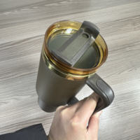 Thermos de 40 oz en chocolat brun, tasse à double paroi plaquée or, bouteille d'eau en acier inoxydable isolée, gobelet créatif avec poignée
