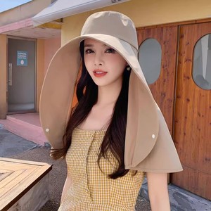 Sombrero de verano de ala ancha con protección solar y cubre cuello, protección UV, plegable, tipo bucket, para mujer, color sólido, multifuncional - Product Image 2