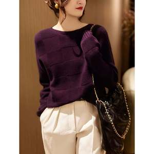 Suéter de cuello redondo con mangas abullonadas fucsia talla S para mujer - Product Image 1