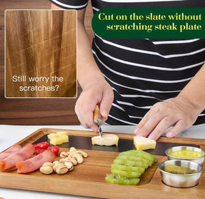 Planche à découper et assiettes de service à steak en bois et <span class=keywords><strong>ardoise</strong></span> uniques de qualité supérieure pour viande, fromage, apéritifs - Product Image 4