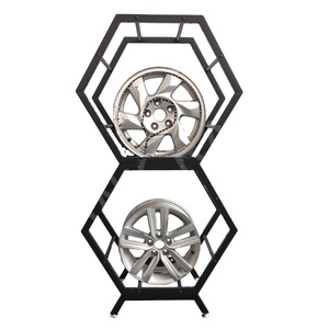 Espositore a forma di nido d'ape per cerchioni per auto espositore per fiere esagonale in metallo - Product Image 1