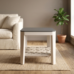 Modern <b>Plastic</b> Coffee Table With <b>Storage</b> <b>Shelf</b> Black Top Beige Frame Living Room Furniture - Product Image 4