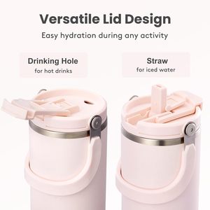 20oz Stainless Steel Double Wall Insulated Eco-Friendly Tumbler Handgrip <b>Straw</b> Cold <b>Water</b> Travel Camping Indoor Outdoor Use - Product Image 2
