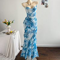 Robe maxi en mousseline de soie à volants floraux personnalisée pour femmes Robes de soirée pour femmes